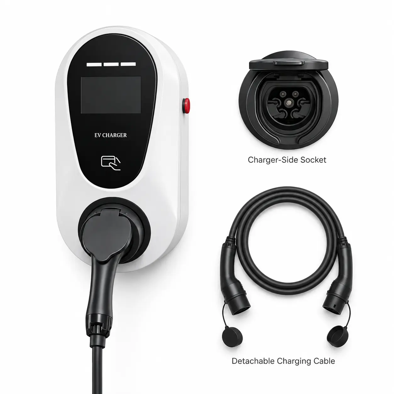 7kW 11kW 22kW Type 2 EV charger with detachable charging cable
